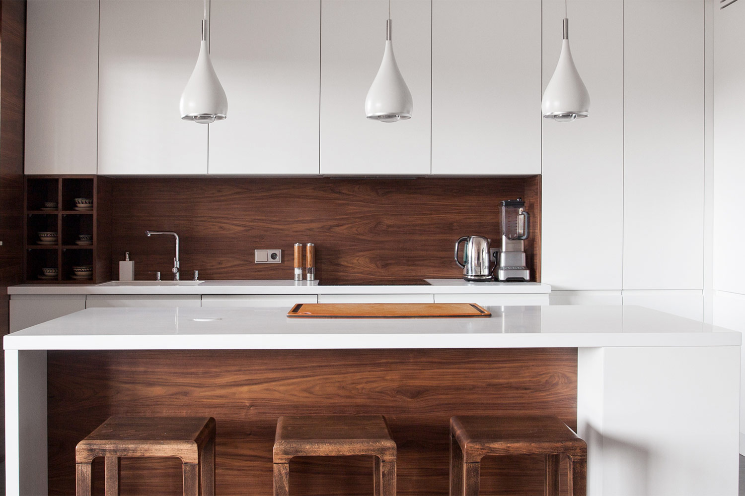 kitchen island with wood paneling