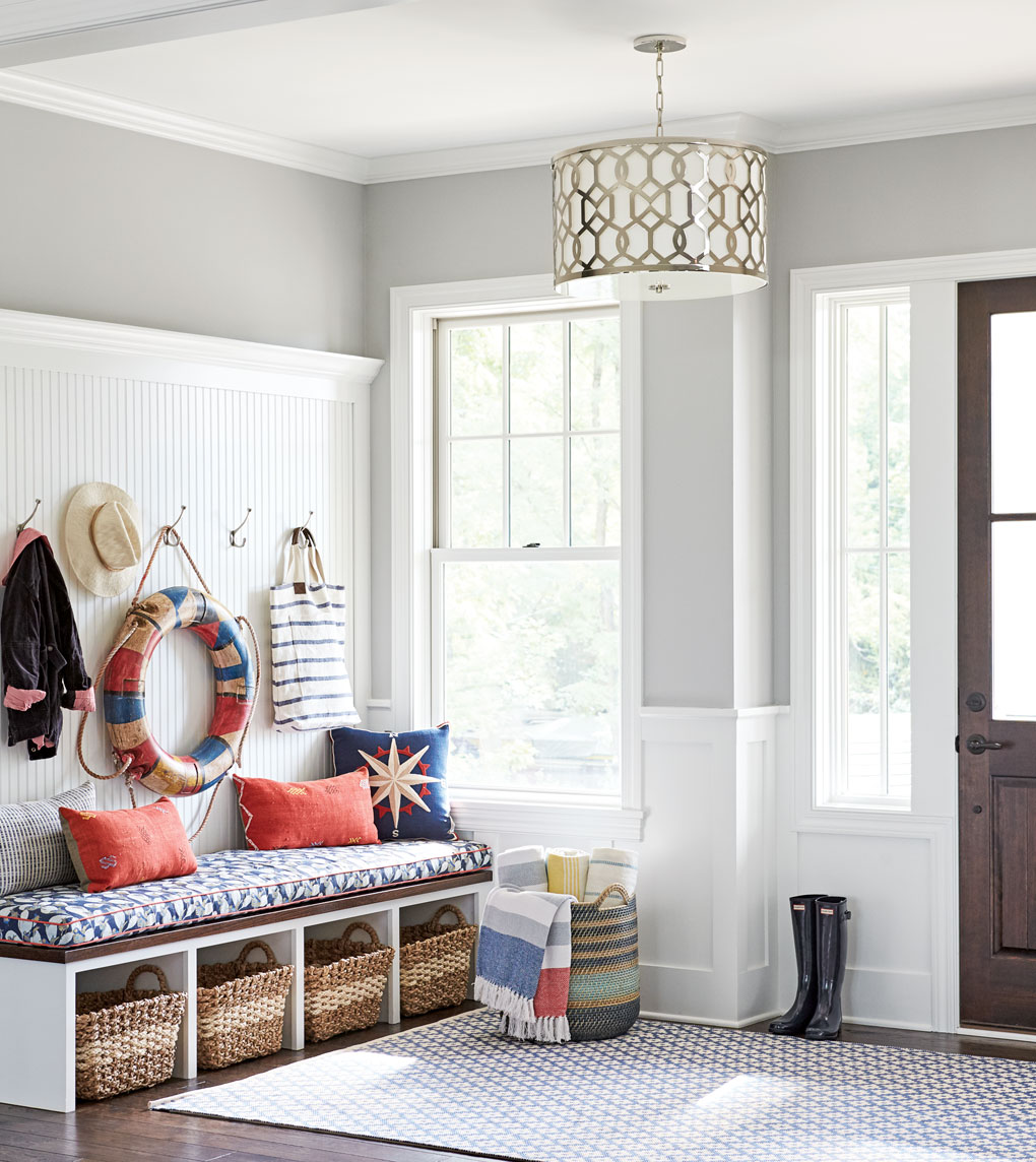 A nautical-themed front foyer in a Lake Minnetonka home.