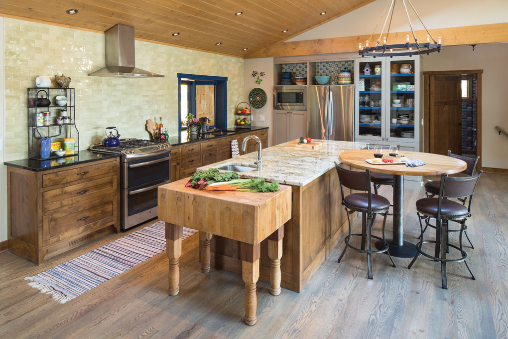 A remodeled kitchen made of repurposed and invented items in a cabin in Luck, Wisconsin.