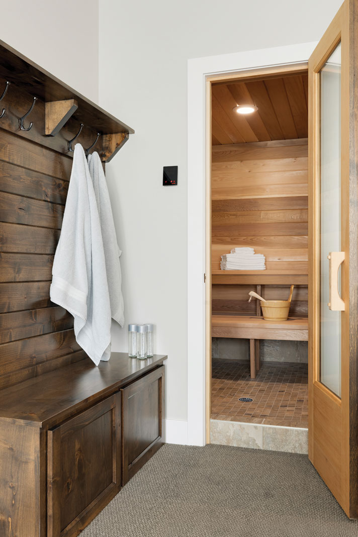 The in-home sauna offers a way to warm up in the winter. Part of Midwest Home's 2018 Luxury Home Tour.