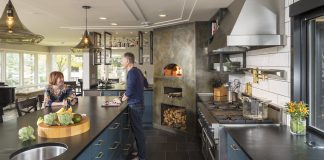 kitchen with wood burning oven | Erotas Custom Building