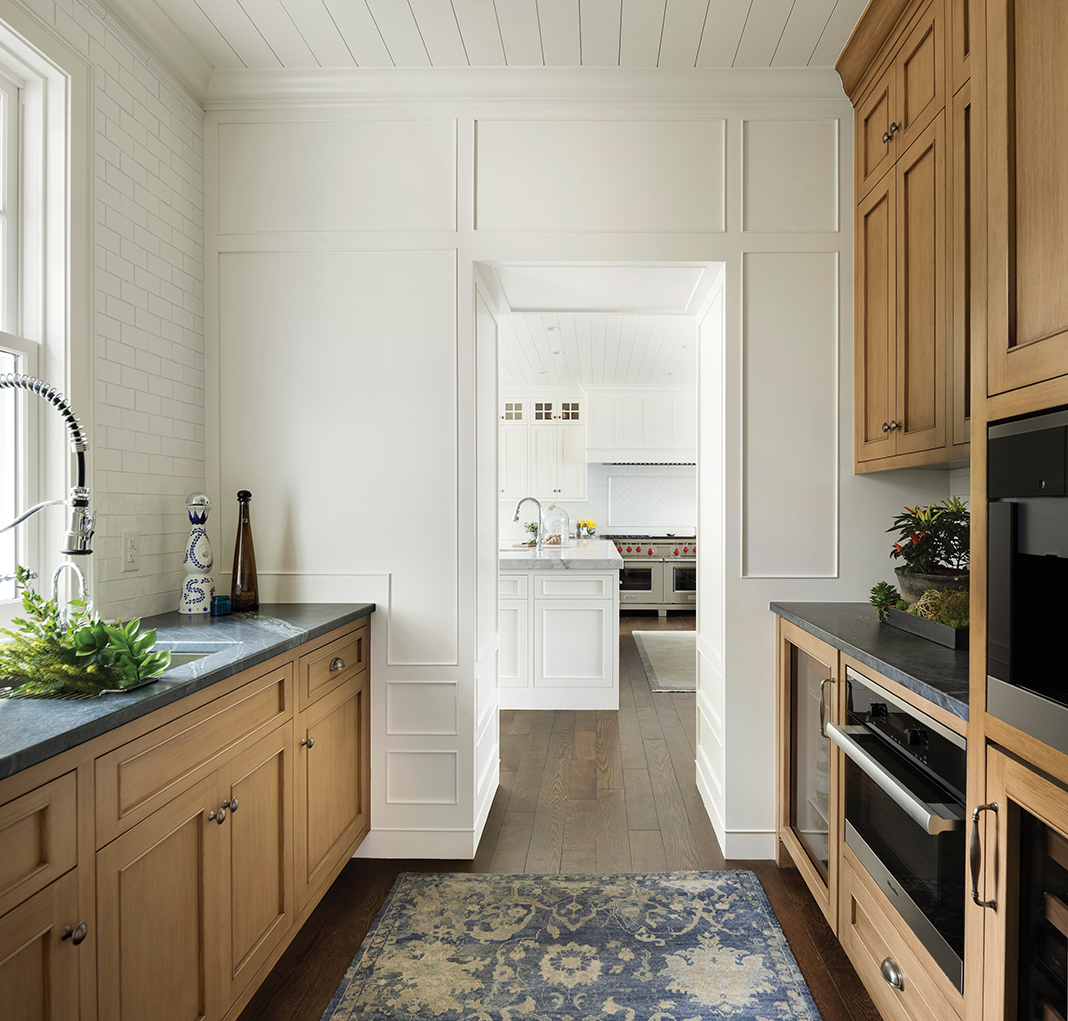 Small Butler Pantry with Microwave and Glass Front Beverage Fridge